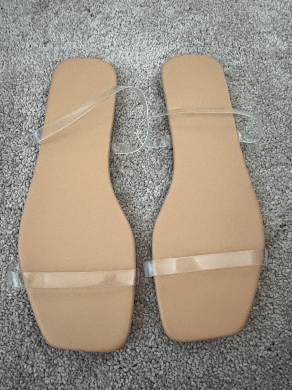 Nude Slide Sandals with Clear Straps - Women's